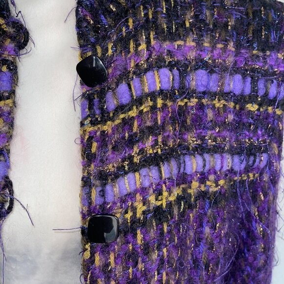 Fiberworks Womens Jacket Size Medium Purple Vintage Handwoven Buttons Pockets - Picture 8 of 16